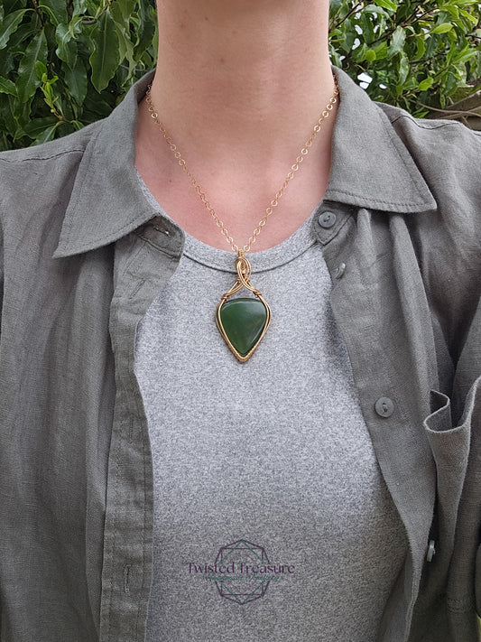 Nephrite Jade and Bronze Necklace