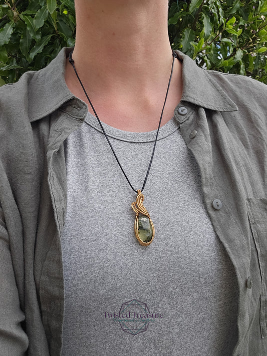 Prehnite and Bronze Necklace