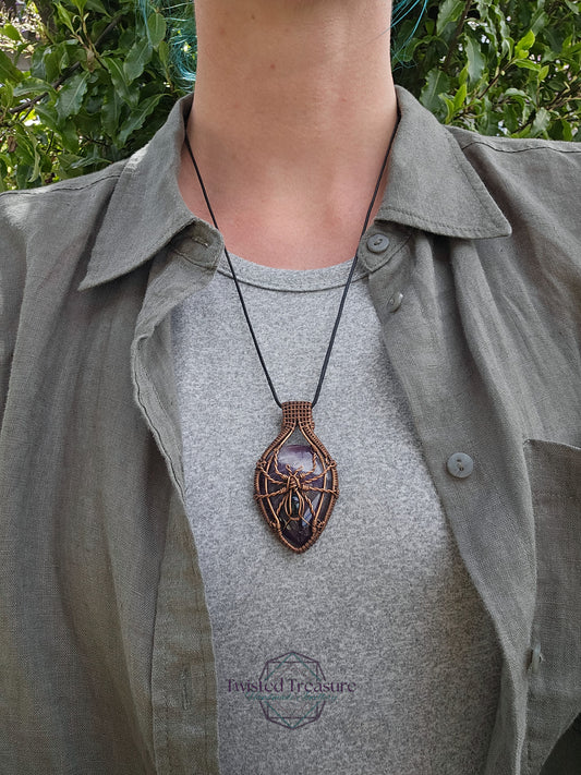 Amethyst, Opal and Copper Spider Necklace