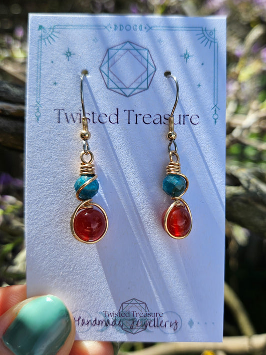 Bronze 'Alchemy' Earrings - Apatite & Carnelian