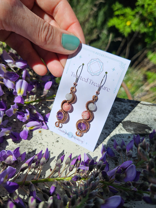 Copper 'Meander' Earrings - Amethyst