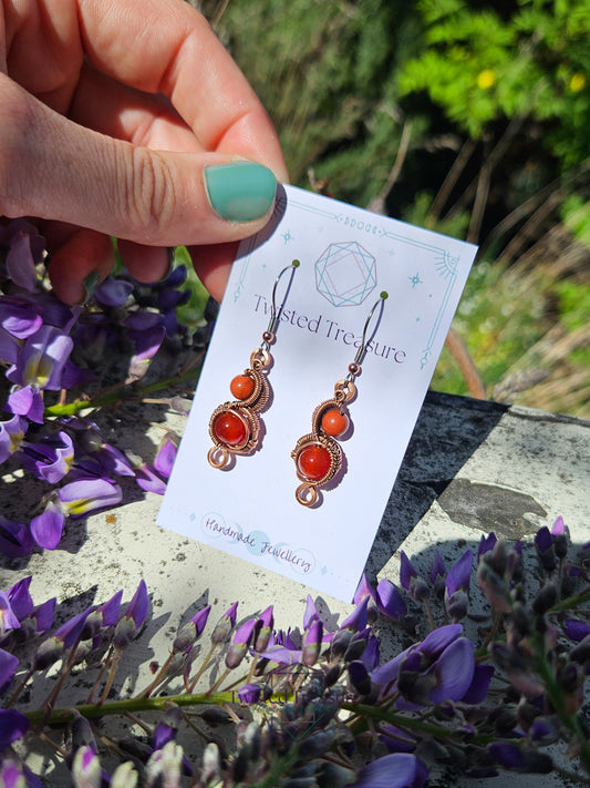 Copper 'Phase' earrings - Jasper & Carnelian