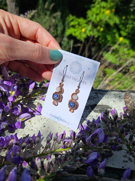 Copper 'Phase' earrings -Rose Quartz & Sodalite