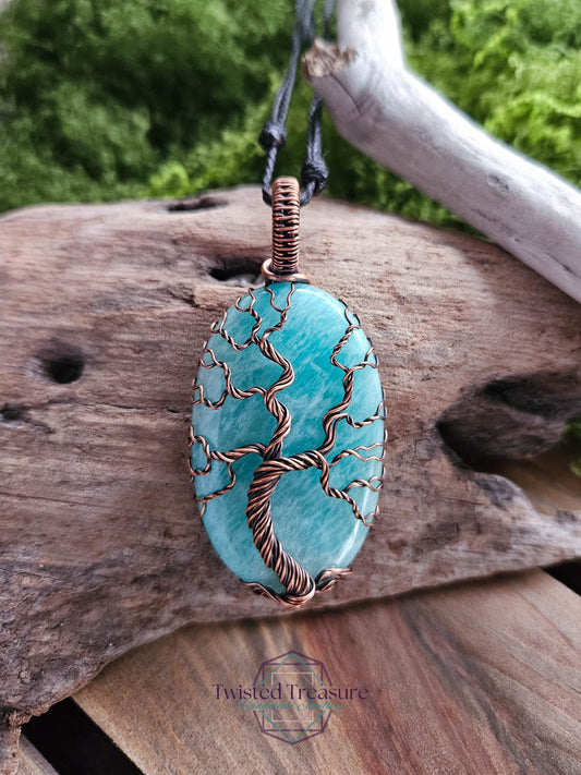Amazonite and Copper Tree of Life Necklace