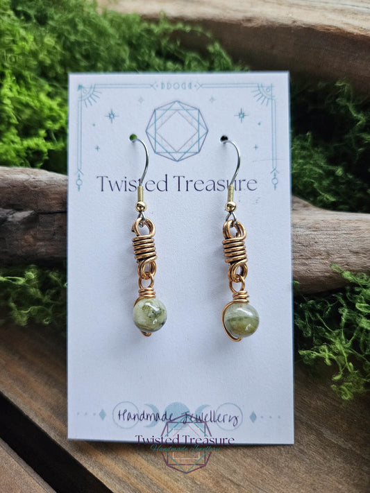 Bronze Curlicue Earrings - Green Tourmaline