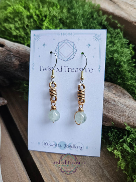 Bronze Curlicue Earrings - Prehnite