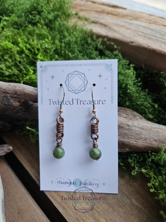 Copper Curlicue Earrings - Jade