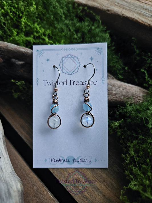 Copper Alchemy Earrings - Aquamarine & Moonstone