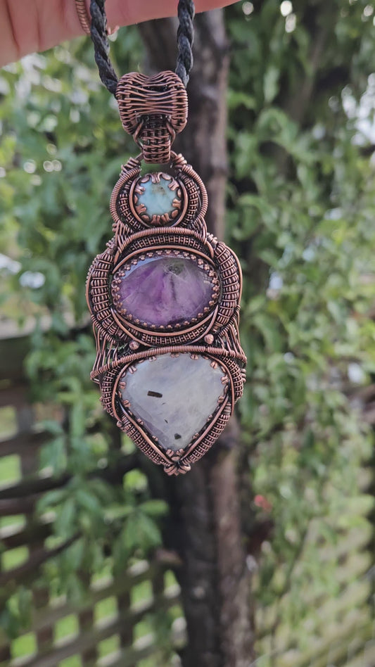 Moonstone, Amethyst, Larimar and Copper Necklace