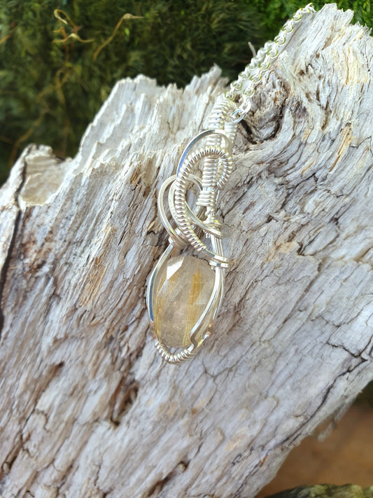 Golden Rutile Quartz and Silver Necklace