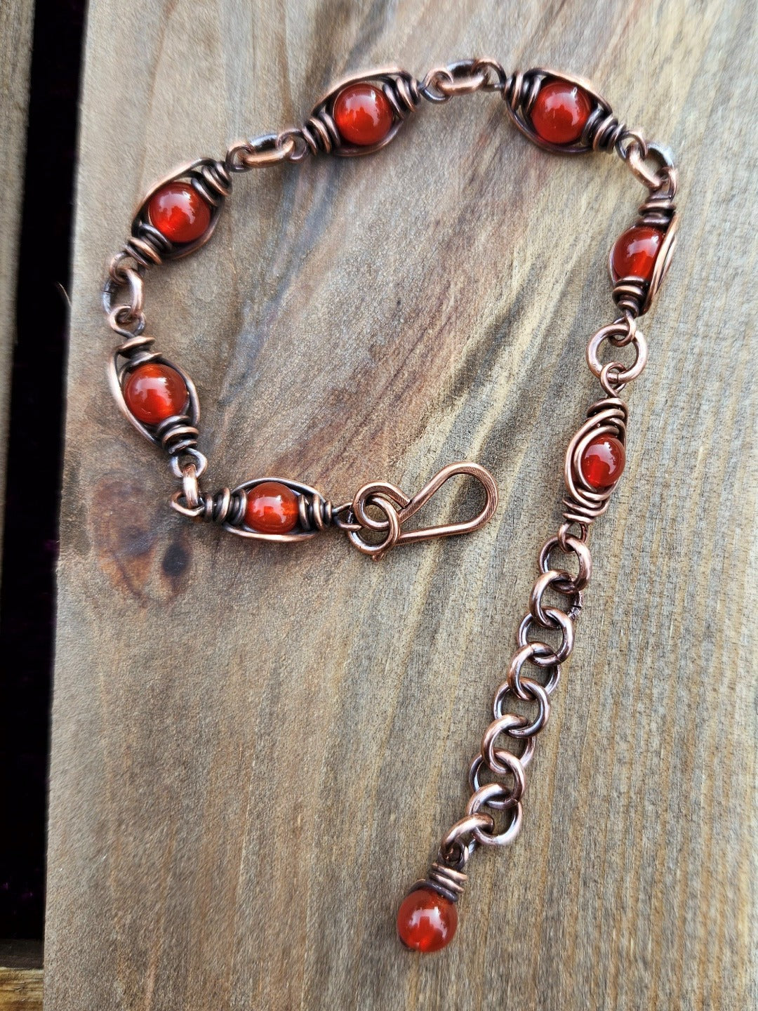 Carnelian and Copper Bracelet - 14-19.5cm Wrists