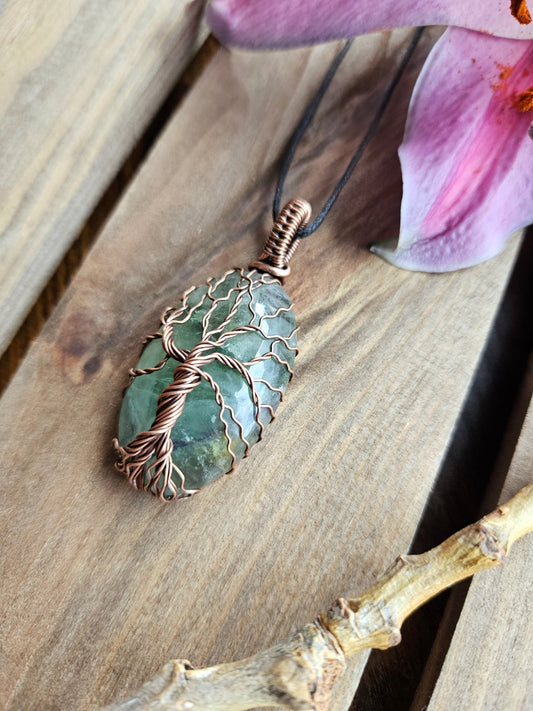 Green Fluorite and Copper Tree Necklace