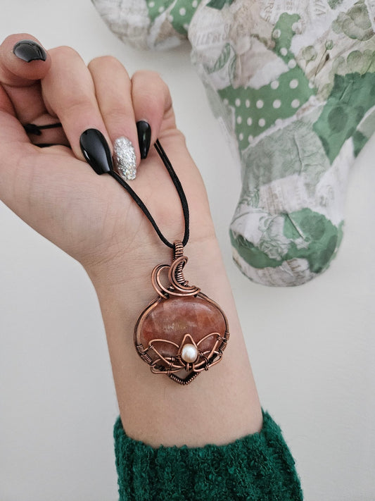 Sunstone, Pearl and Copper Necklace
