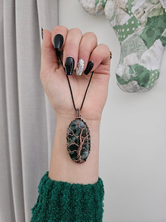 Green Aventurine and Copper Tree of Life Necklace