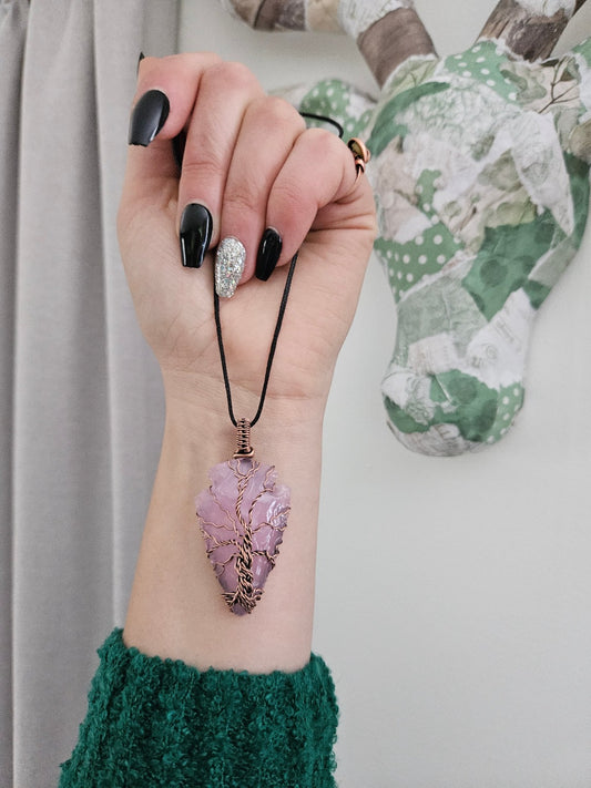 Rose Quartz and Copper Tree of Life Necklace