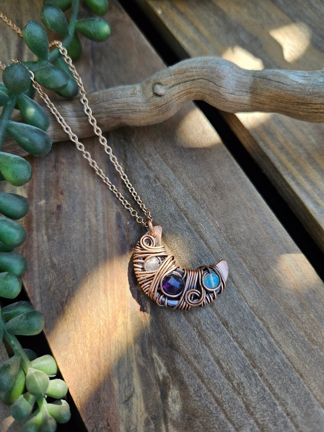 Amethyst Copper Chaos Moon Necklace