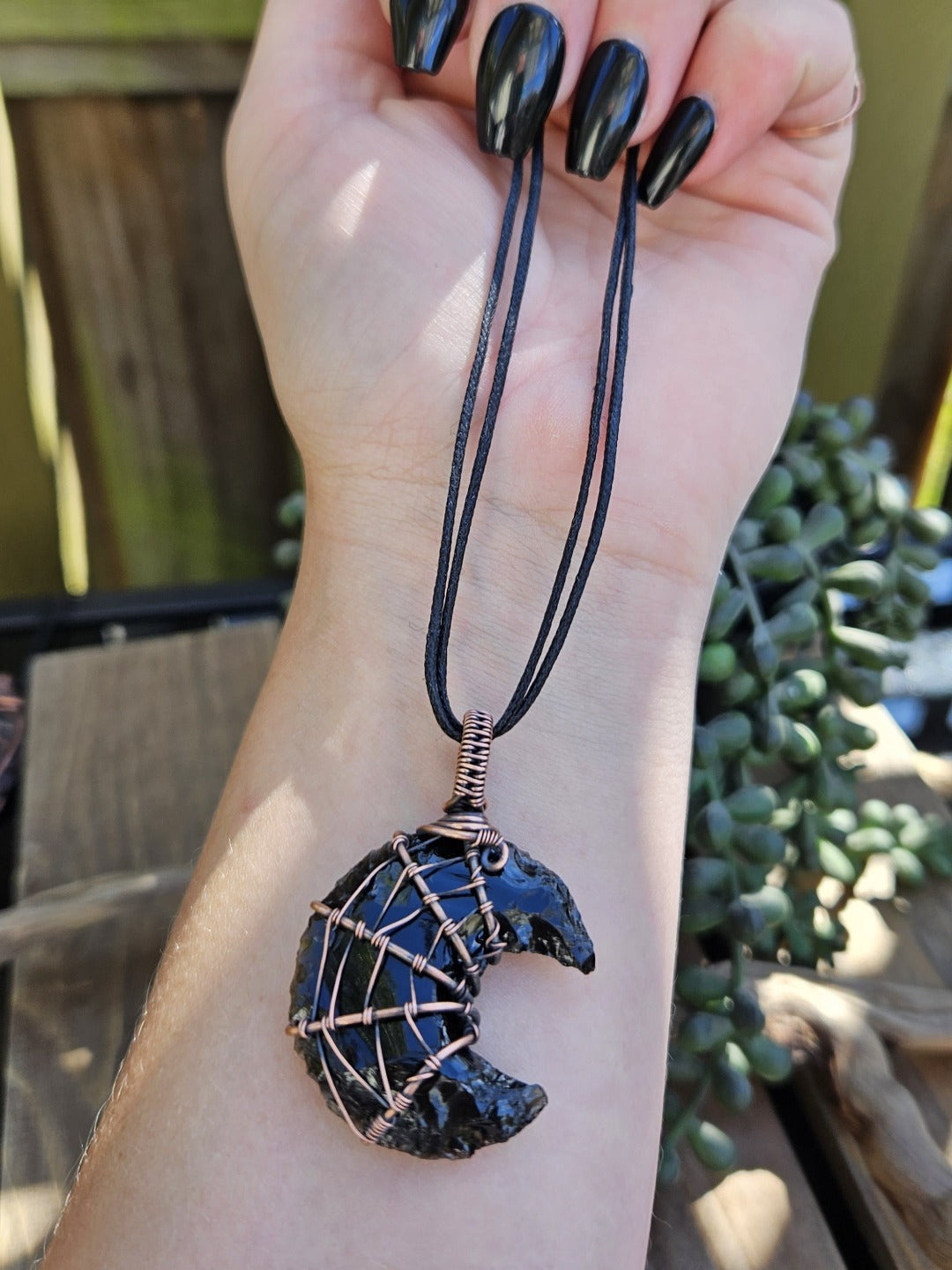 Obsidian and Copper Web Necklace