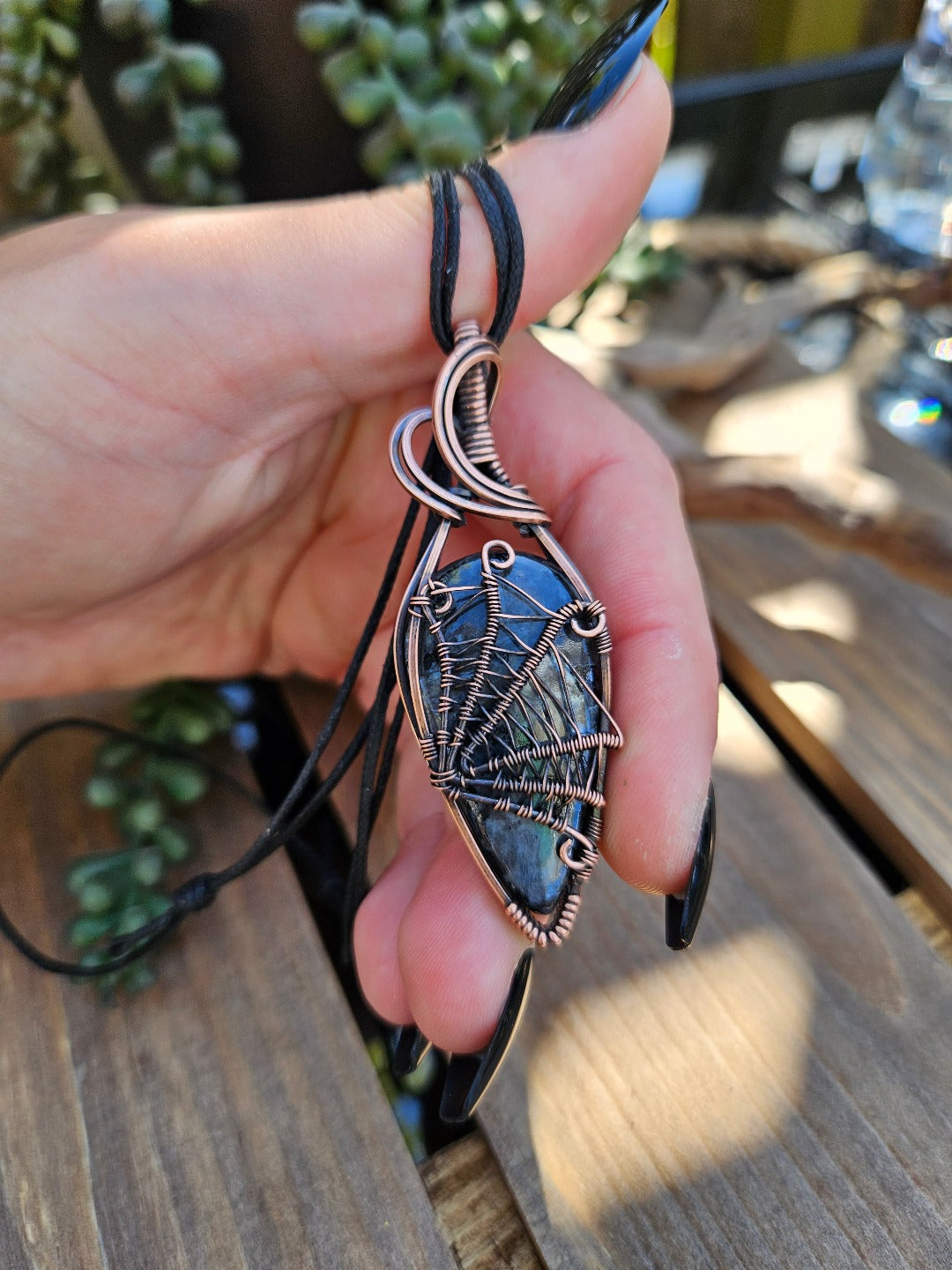 Larvikite and Copper Web Necklace