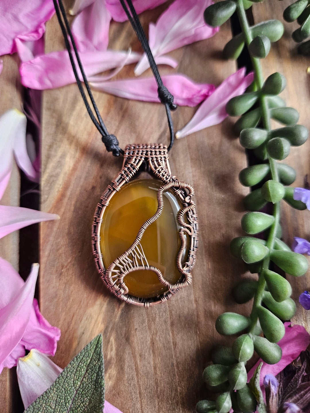 Yellow Onyx and Copper T-Rex Necklace