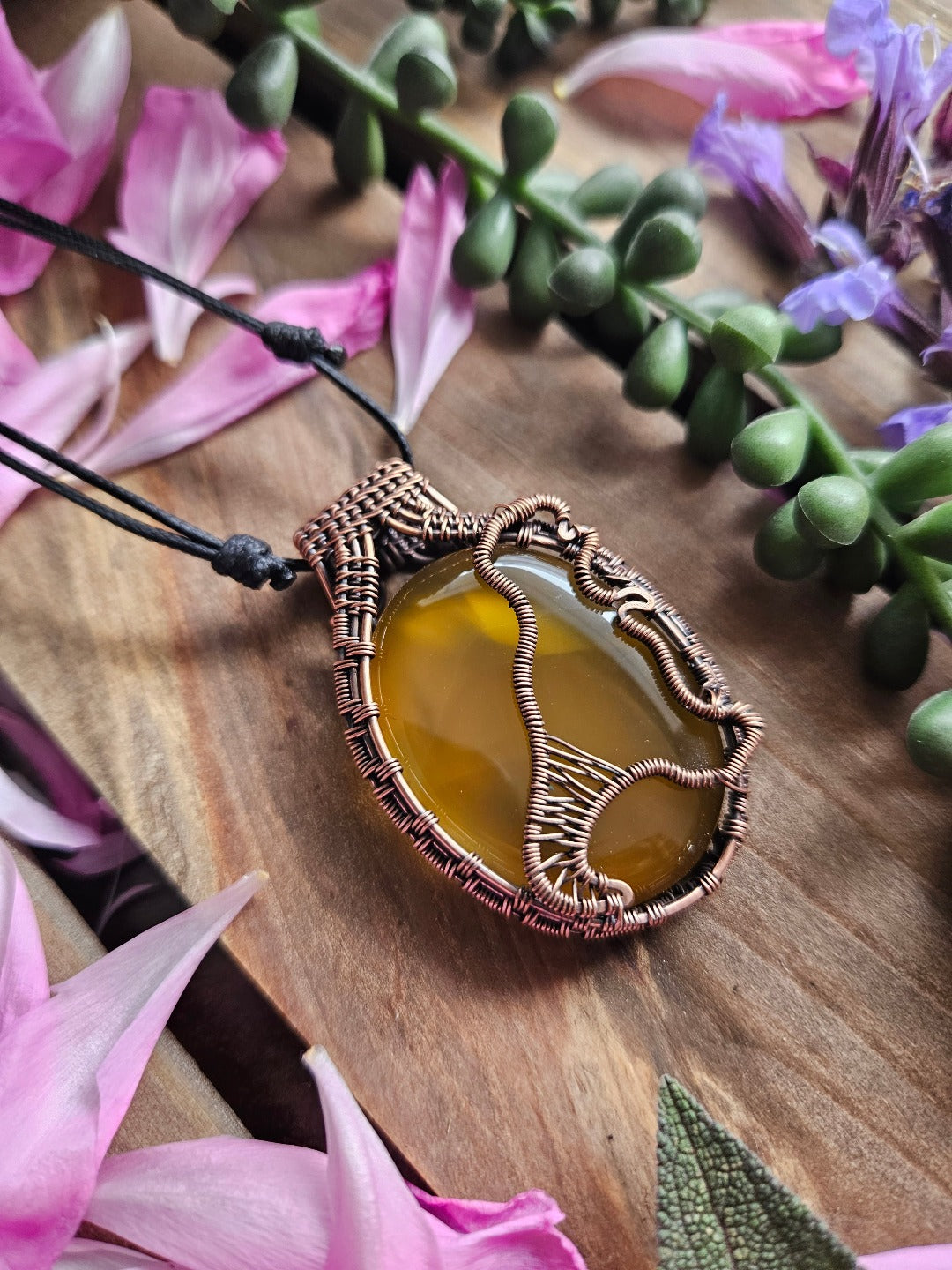 Yellow Onyx and Copper T-Rex Necklace
