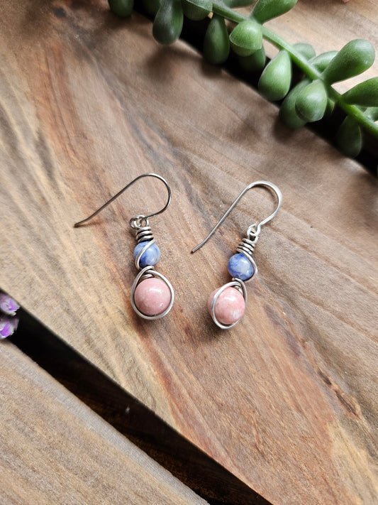 Sodalite, Thulite and Silver Earrings