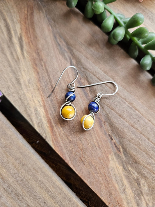 Mookaite, Lapis and Silver Earrings