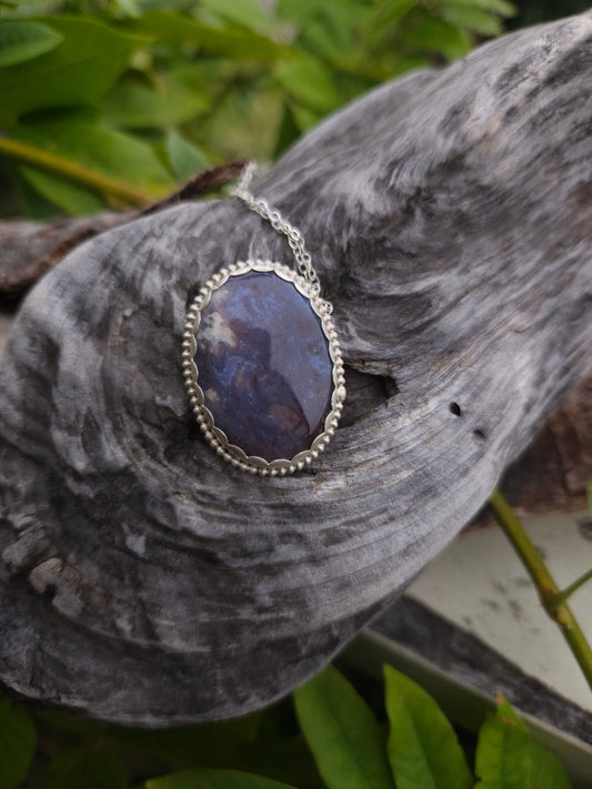 Purple Moss Agate and Sterling Silver Necklace