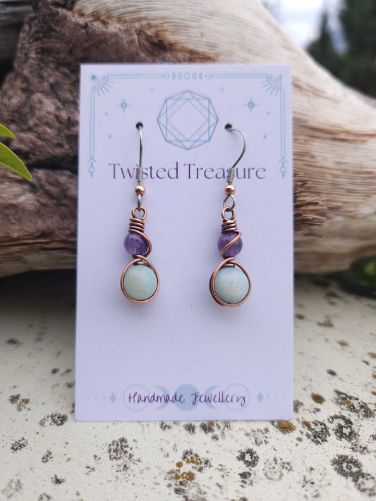 Amethyst, Amazonite and Copper Earrings