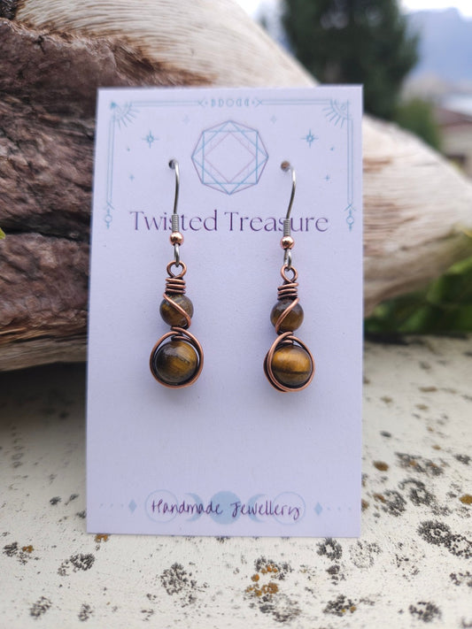 Tiger Eye and Copper Earrings