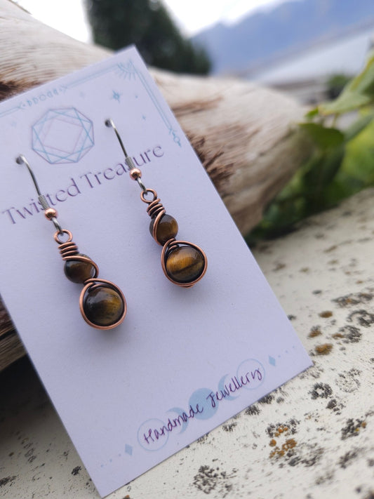 Tiger Eye and Copper Earrings