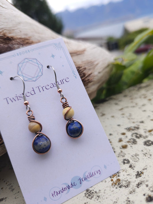 Lapis, Mookaite and Copper Earrings