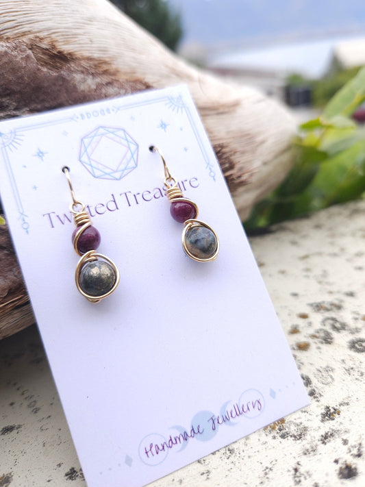 Tourmaline and Pyrite 14k Gold Fill Earrings