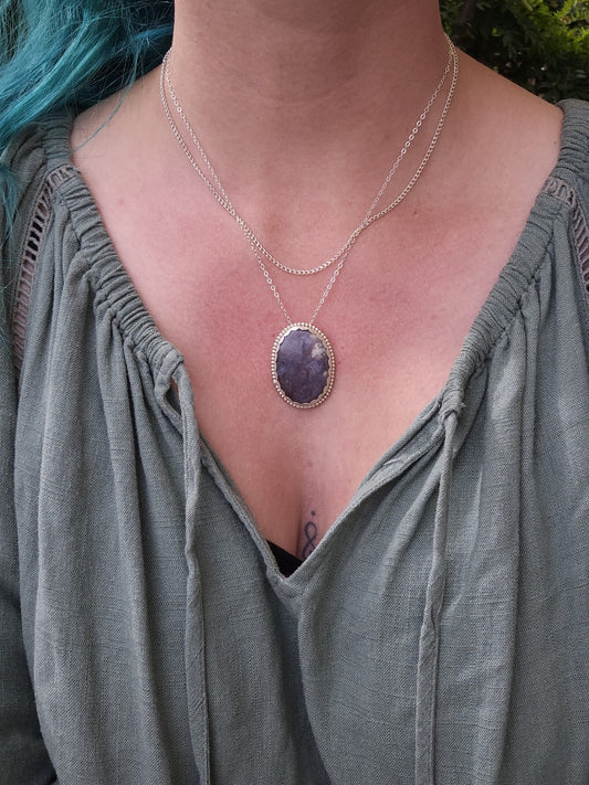 Purple Moss Agate and Sterling Silver Necklace