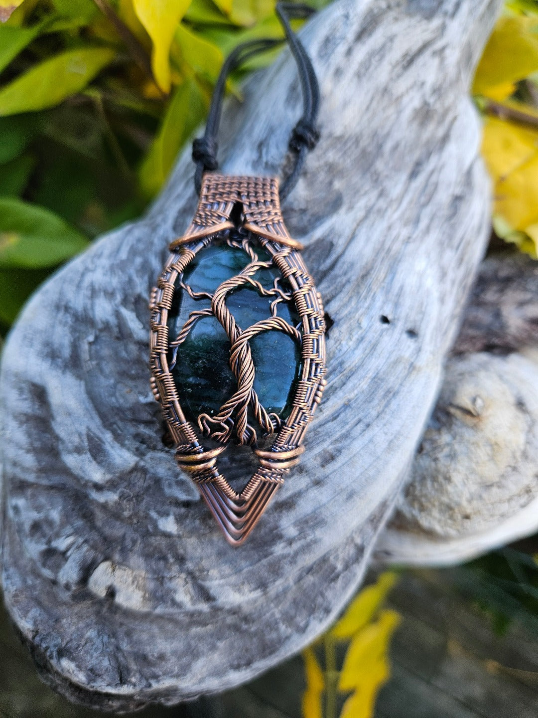 Green Aventurine and Copper Tree of Life Necklace