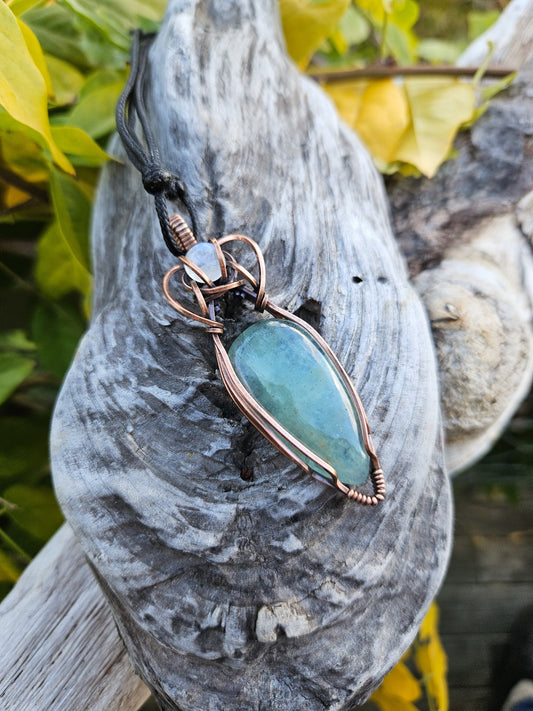 Aquamarine and Copper Wire Wrapped Necklace