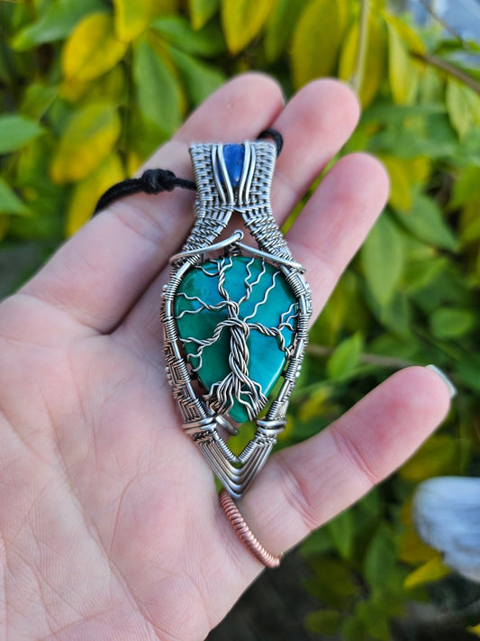 Malachite, Kyanite and Sterling Silver Necklace