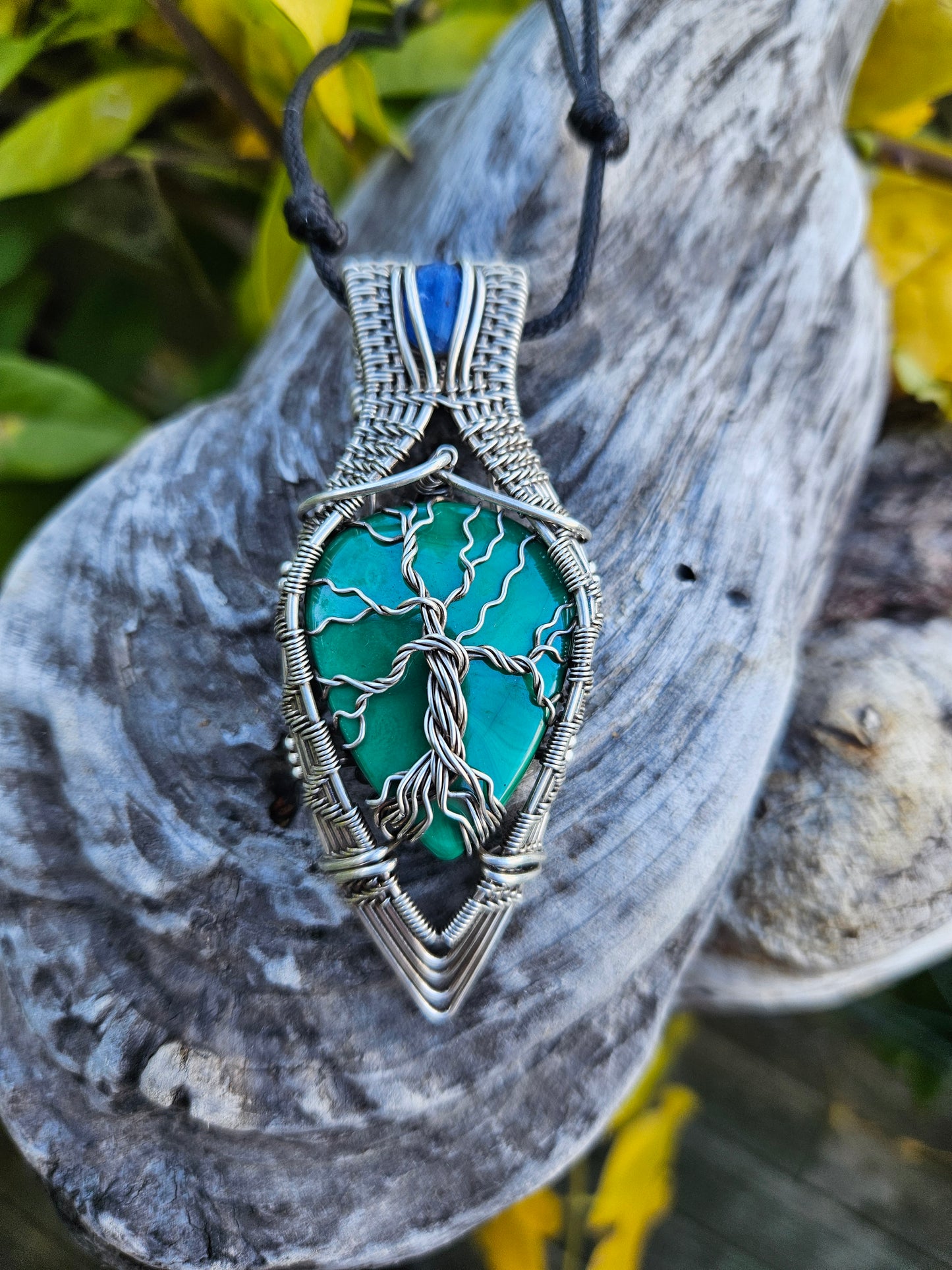 Malachite, Kyanite and Sterling Silver Necklace