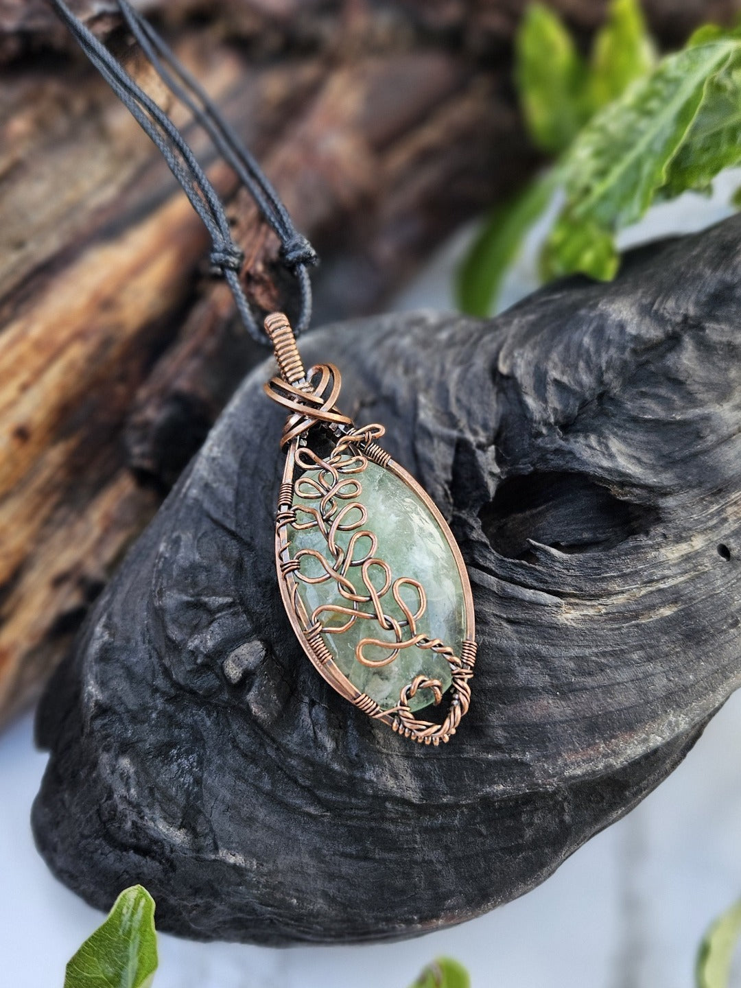 Green Fluorite and Copper Fern Necklace