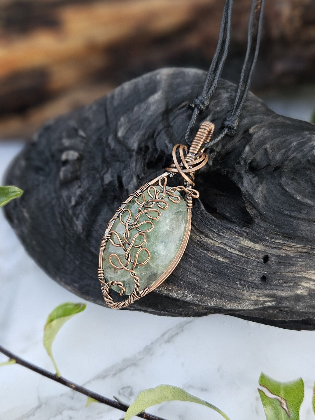 Green Fluorite and Copper Fern Necklace