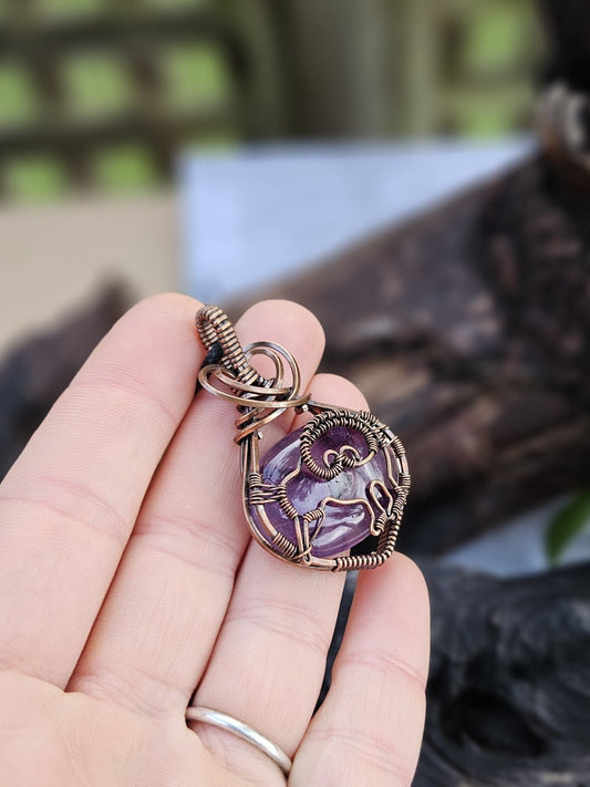 Amethyst and Copper Kiwi Bird Necklace