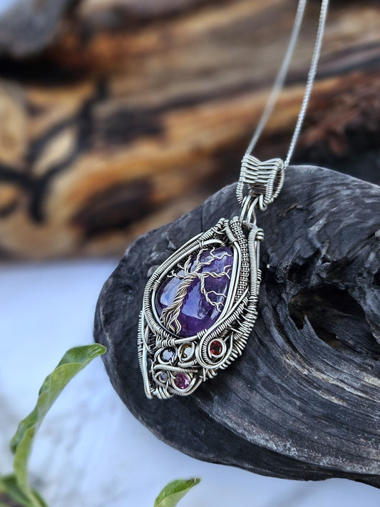 Amethyst and Silver Tree Necklace
