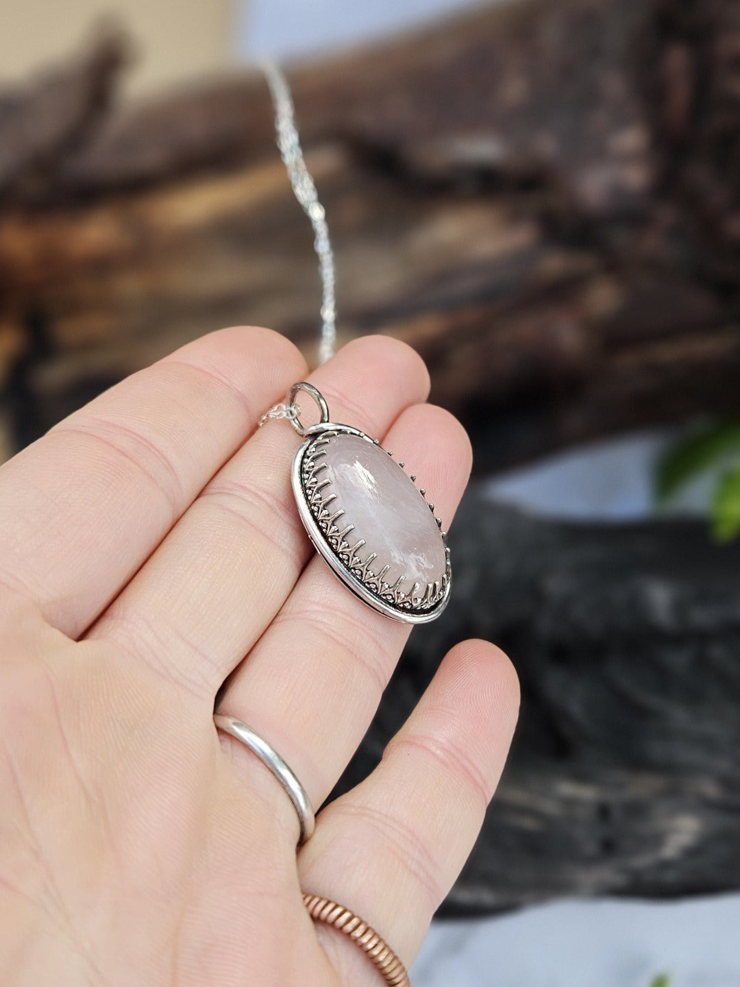 Rose Quartz and Sterling Silver Necklace