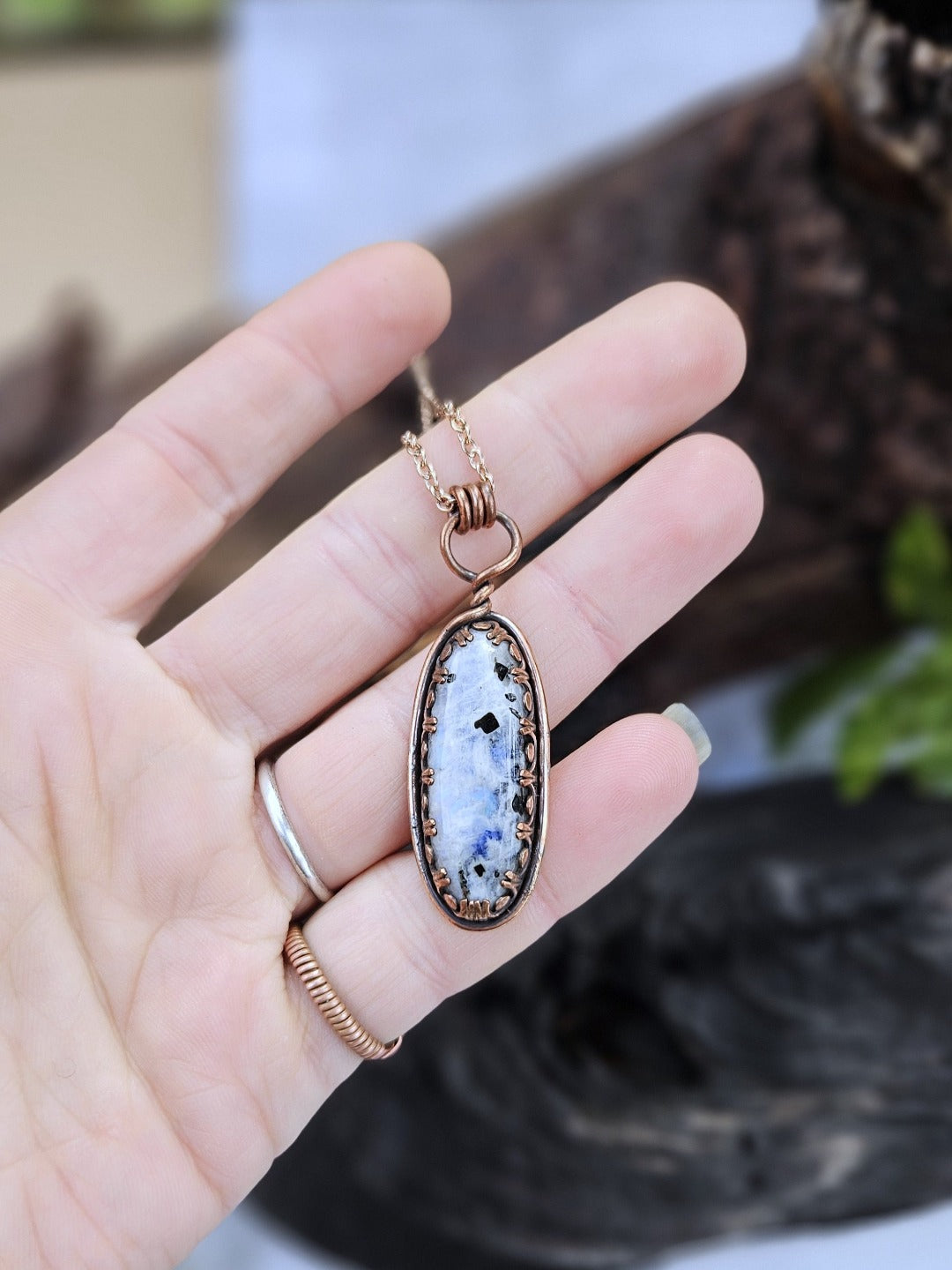 Rainbow Moonstone and Copper Necklace