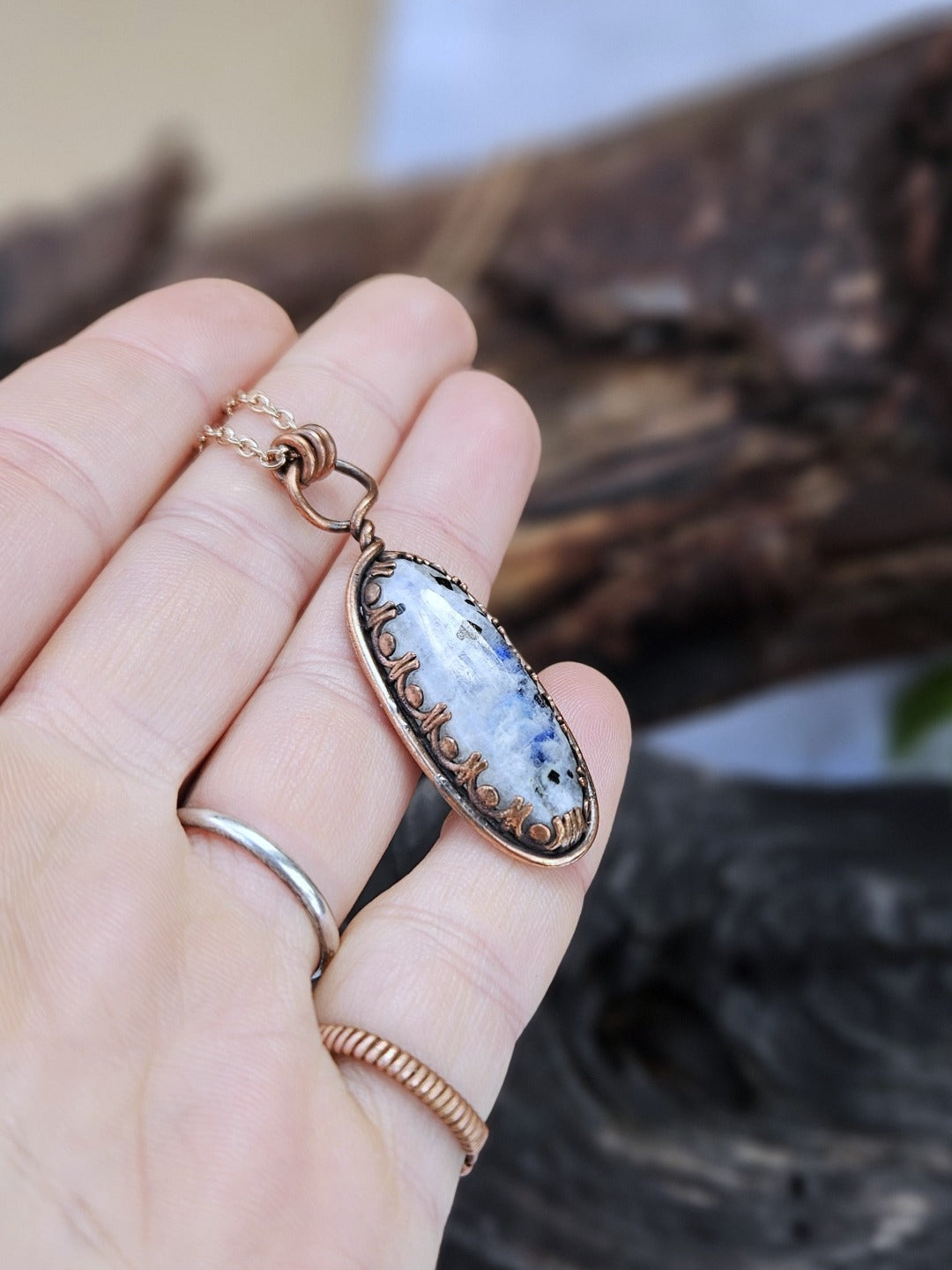 Rainbow Moonstone and Copper Necklace