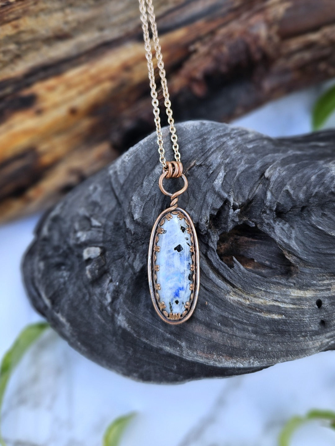 Rainbow Moonstone and Copper Necklace