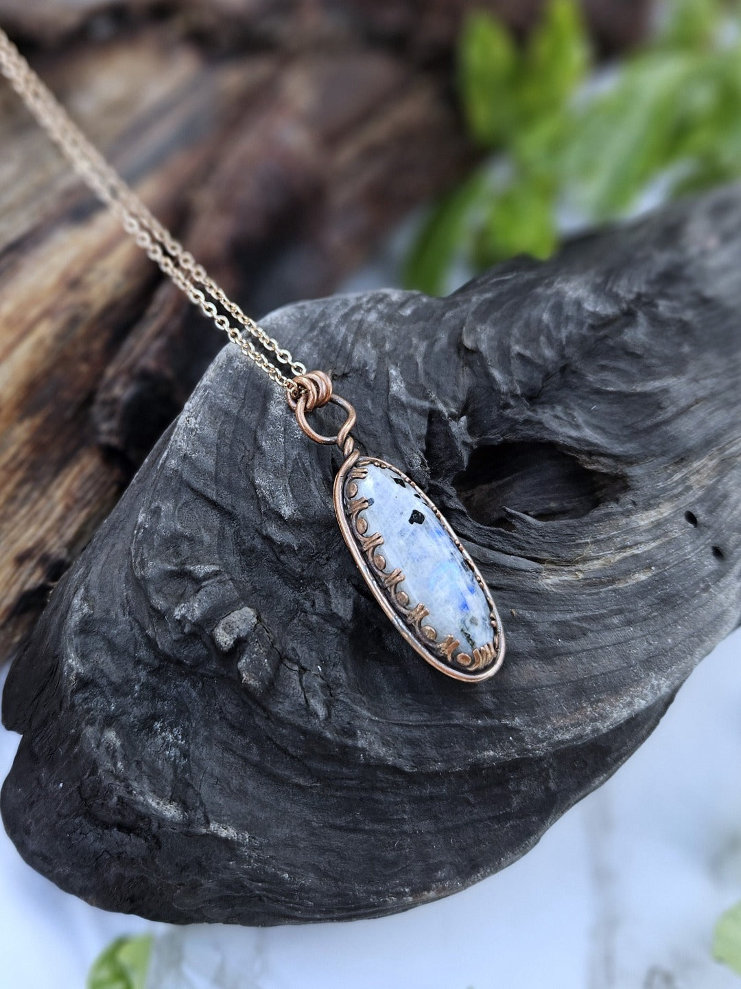 Rainbow Moonstone and Copper Necklace