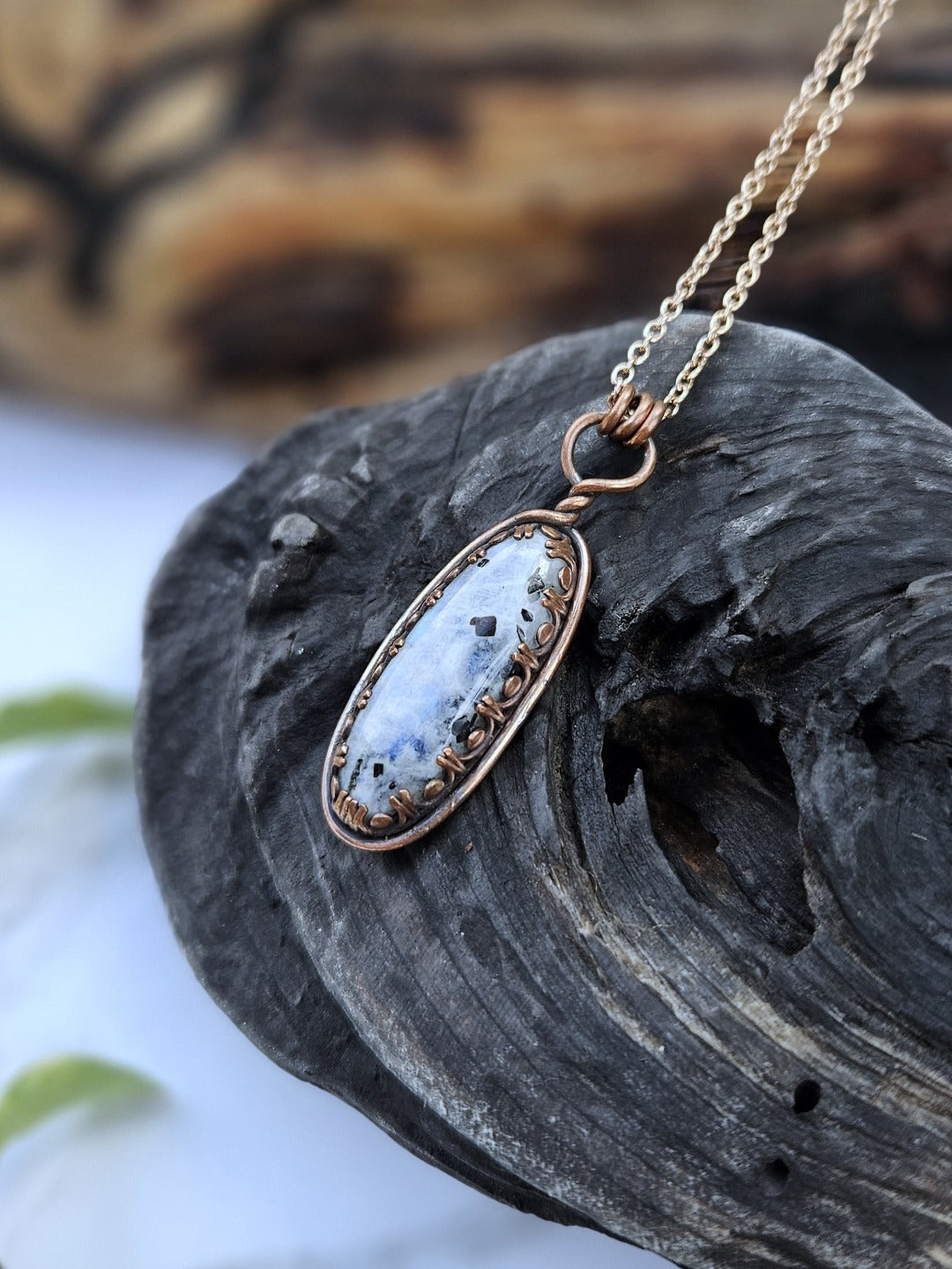 Rainbow Moonstone and Copper Necklace