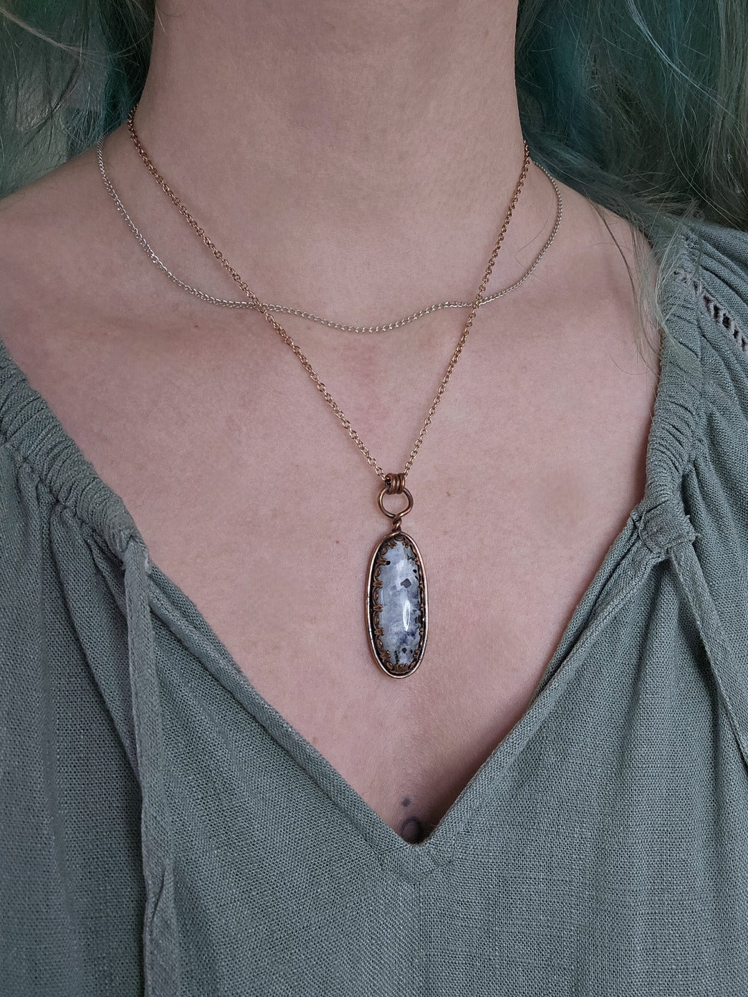 Rainbow Moonstone and Copper Necklace