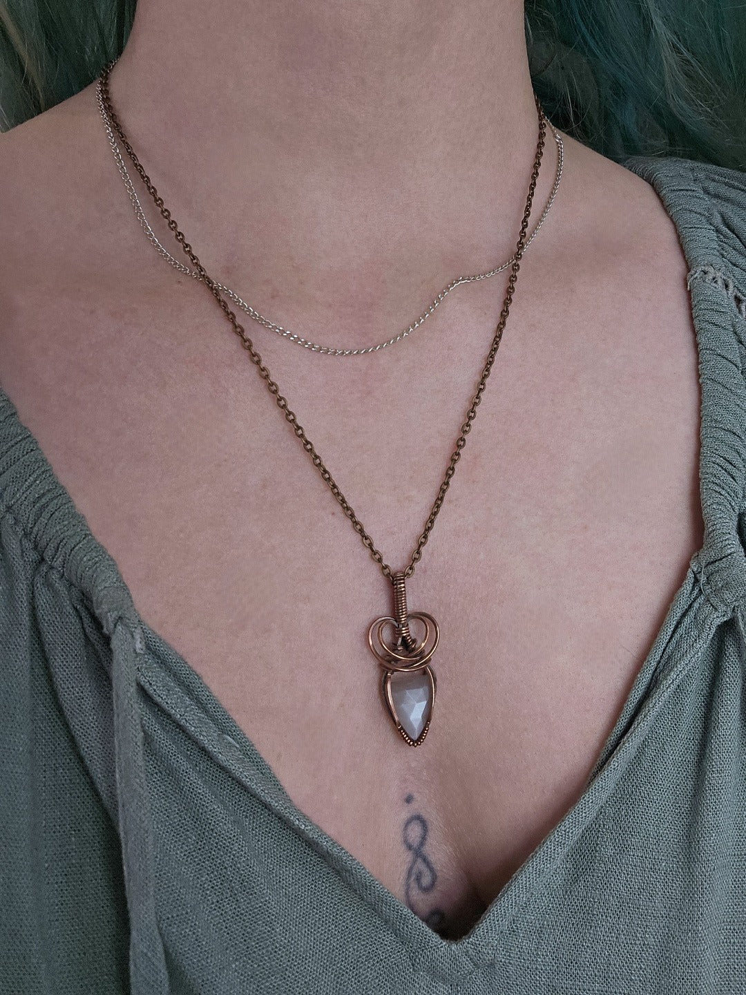 Grey Moonstone and Copper Necklace