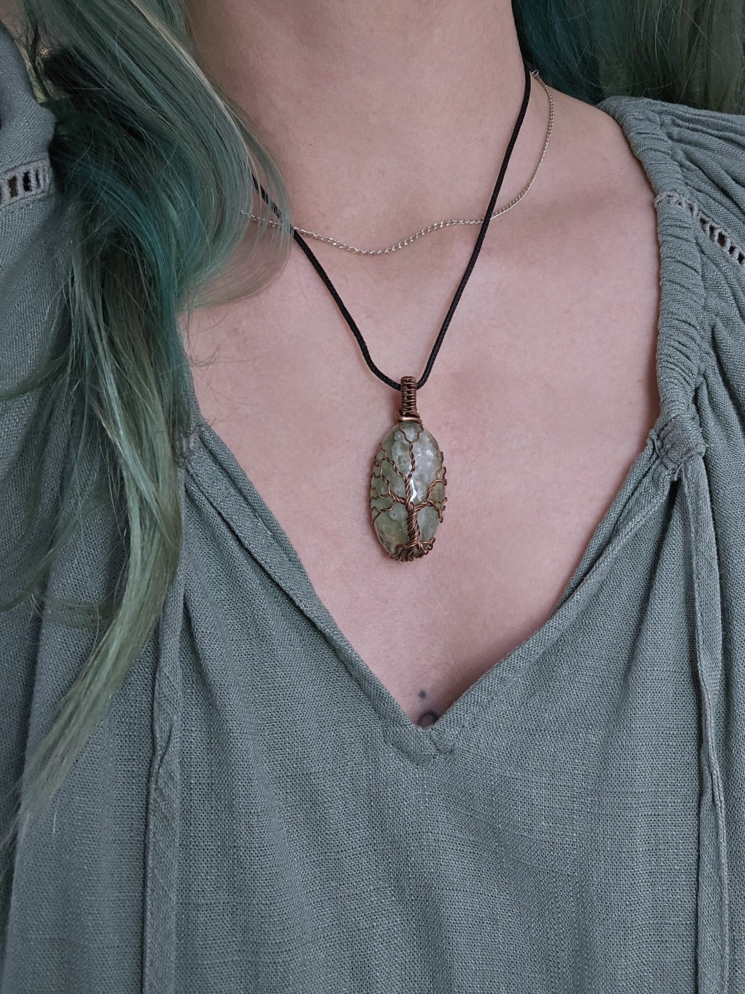 Green Fluorite and Copper Tree Necklace